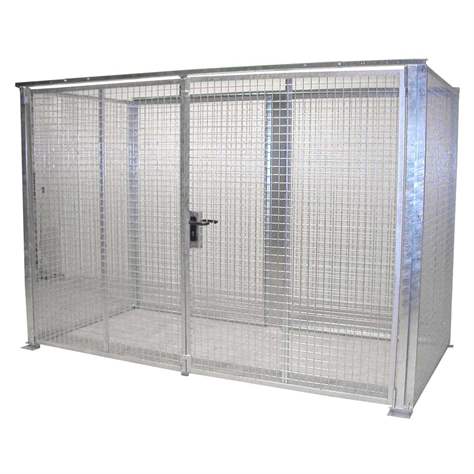 Klec na plynové lahve, bez střechy, dvoukřídlé dveře, max. lahví 78 x Ø 230 mm, d x š x v: 3100x1500x2070 mm, žárově zinkované - Bauer GmbH