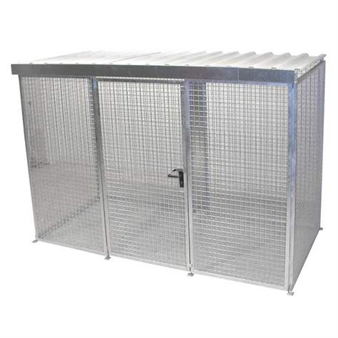 Gasflaschen-Container, mit Dach, einflügelige Tür, max. flashen 78 x Ø 230 mm, LxBxH: 3100x1500x2160 mm, feuerverzinkt - Bauer GmbH