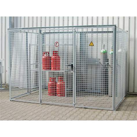 Gasflaschen-Container, ohne Dach, einflügelige Tür, max. flashen 104 x Ø 230 mm, LxBxH: 3100x2100x2070 mm, feuerverzinkt - Bauer GmbH
