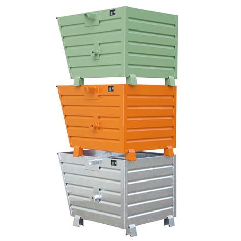 Container basculant, stivuibil, volum 900 l, cap. port. 2000 kg, LxlxH: 1200x1000x900 mm, verde RAL6011 - Bauer GmbH - imagine2