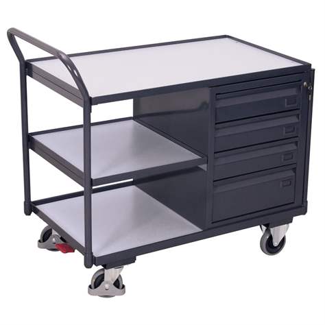 ESD - Werkstattwagen VARIOfit, Ladefläche 985 x 590 mm, 2 Fachböden, 4 Schubladen - Cordes