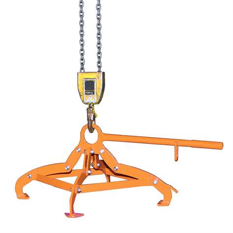 Fassgreifer für 200l-Stahlfässern, 4-Punkt-Spannsystem, Traglast 350 kg, Farbe Orange RAL2000 - Bauer GmbH