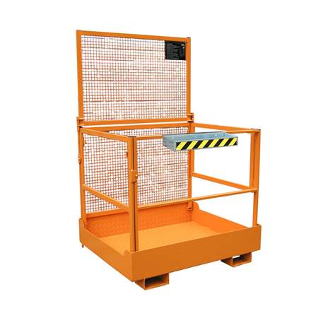 Arbeitsbühne 1000 x 1200 mm für Gabelstapler, faltbar, Traglast 300 kg, Orange RAL2000 - Bauer GmbH