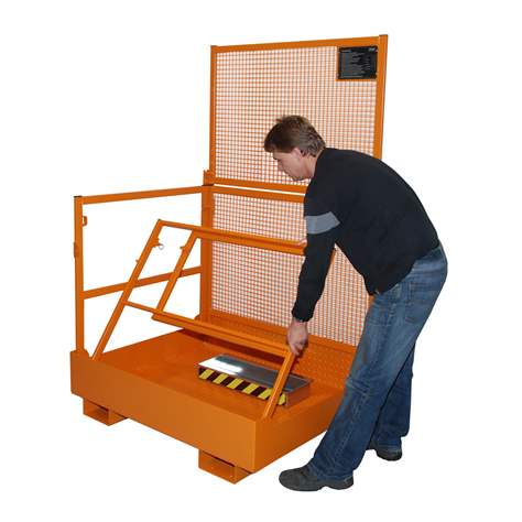 Arbeitsbühne 1000 x 1200 mm für Gabelstapler, faltbar, Traglast 300 kg, Orange RAL2000 - Bauer GmbH - Bild2