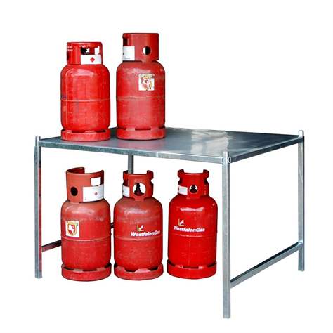 Gasflaschengestell für eine platzsparende Lagerung von Gasflaschen bis 11 kg, verzinkt, 2-fach stapelbar, LxBxH: 1300x1000x850 mm - Bauer GmbH