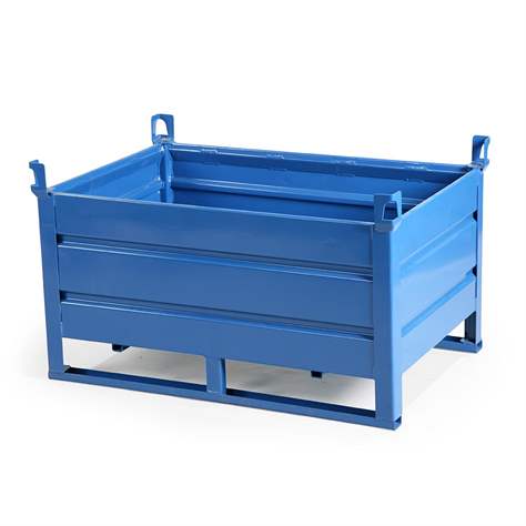 Boxcontainer - container metalic stivuibil de transport,  1200 x 800 mm, 4 pereți plini și tălpi, albastru RAL5010