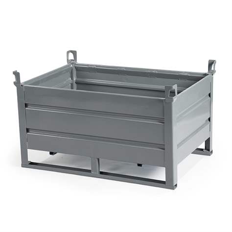 Boxcontainer - container metalic stivuibil de transport,  800 x 600 mm, 4 pereți plini și tălpi, culoare gri RAL7005