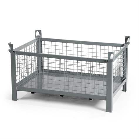 Boxcontainer - container metalic stivuibil de transport,  1200 x 800 mm, 4 pereți tip grilaj, culoare gri RAL7005