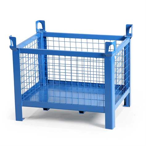 Stapelbehälter, 800 x 600 mm, 4 Gitterwände, Farbe blau RAL5010