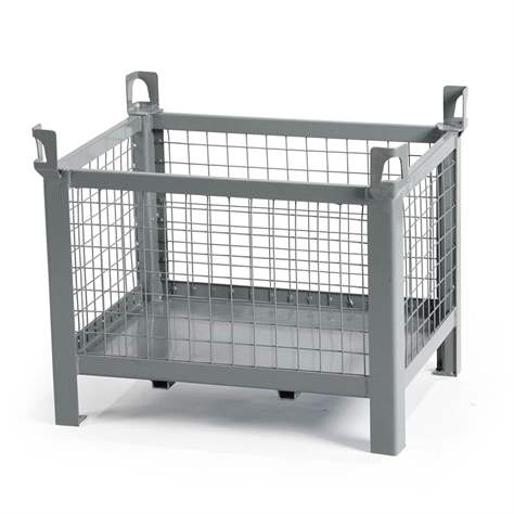 Stapelbehälter, 800 x 600 mm, 4 Gitterwände, Farbe grau RAL7005