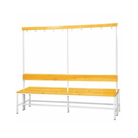 Garderobenbank mit 20 Kleiderhaken und Sitzfläche aus Massivholzleisten, zweiseitig, Länge 2000 mm - Kovona Lysa nad Labem