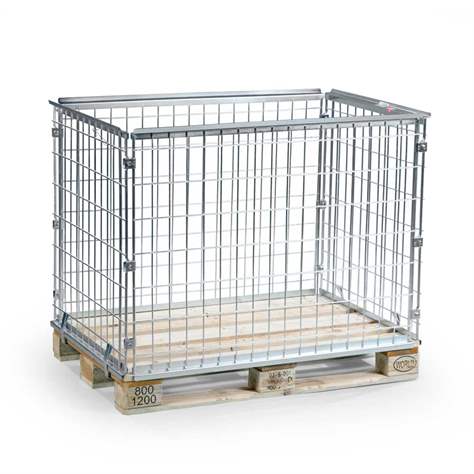 Ramă pliabilă metalică pentru europaleți tip cadru suprastuctură cu grilaj metalic tip boxpalet metalic pliabil demontabil - suprastructură cu fixare pe EURO-palet, H: 1015 mm, zincat cromat