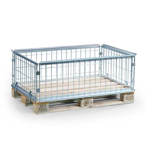 Ramă pliabilă metalică pentru europaleți tip cadru suprastuctură cu grilaj metalic tip boxpalet metalic pliabil demontabil - suprastructură cu fixare pe EURO-palet, înălțime 450 mm, zincat cromat