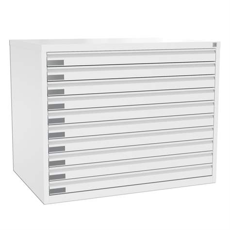 Dulap arhivare desene și planșe, 10 sertare, format A1, culoare albă RAL9010 - Malow