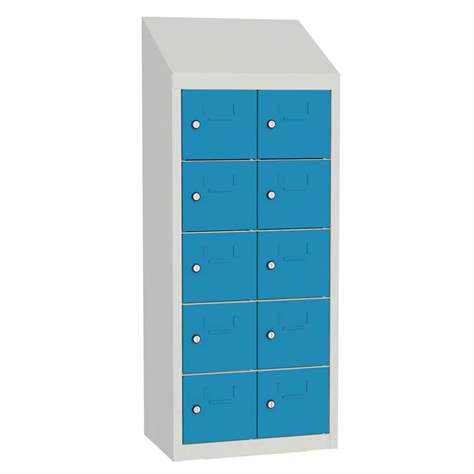 Minibox, 10 Fächer, Gesamtmaße (HxBxT): 1090x430x300 mm, Korpusfarbe Lichtgrau RAL7035/ Türfarbe Blau RAL5012 - Malow