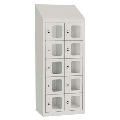 Minibox, 10 Fächer mit Sichtfenster, Gesamtmaße (HxBxT): 1090x430x300 mm, Farbe Lichtgrau RAL7035 - Malow