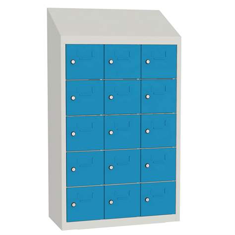 Minibox, 15 Fächer, Gesamtmaße (HxBxT): 1090x620x300 mm, Korpusfarbe Lichtgrau RAL7035/ Türfarbe Blau RAL5012 - Malow