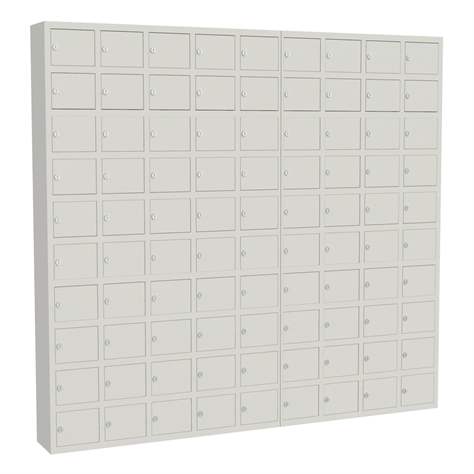 Dulap metalic întărit cu compartimente pentru bunuri mici, sudat, 9x10 compartimente, HxLxl: 1530x1650x200 mm, gri RAL7035 - Malow