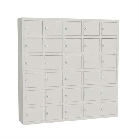 Dulap metalic întărit cu compartimente pentru bunuri mici, sudat, 5x6 compartimente, HxLxl: 930x930x200 mm, gri RAL7035 - Malow