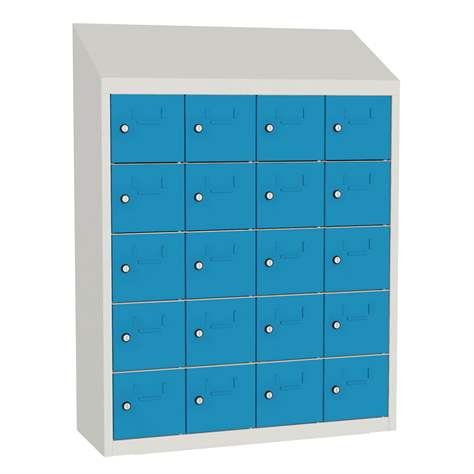 Minibox, 20 Fächer, Gesamtmaße (HxBxT): 1090x810x300 mm, Korpusfarbe Lichtgrau RAL7035/ Türfarbe Blau RAL5012 - Malow