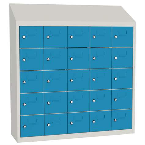 Minibox, 25 Fächer, Gesamtmaße (HxBxT): 1090x1000x300 mm, Korpusfarbe Lichtgrau RAL7035/ Türfarbe Blau RAL5012 - Malow