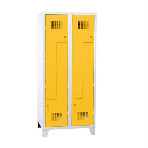 Garderobenschrank 'Z' - WEMO, 2 x 400 mm, Türfarbe Gelb RAL1023, mit Füßen, Drehriegelverschluss - Malow