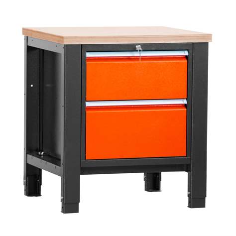 Banc masă de atelier TECHNO, modul unic lățime 800 mm, 2 sertare, culoare antracit RAL7016/portocaliu RAL2004 - Malow