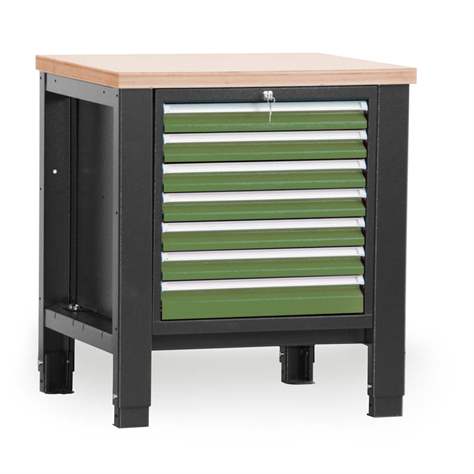 Banc masă de atelier TECHNO, modul unic lățime 800 mm, 7 sertare, culoare antracit RAL7016/verde RAL6011. - Malow