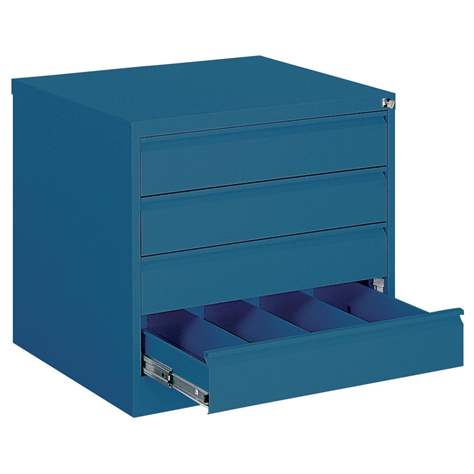 Registraturschrank für Hängemappen A6-horizontal, 4 Schubladen, 4 zweibahninge, HxBxT: 715x775x630 mm, Farbe blau RAL5010 - Malow