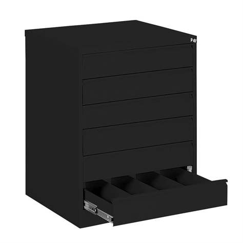 Registraturschrank für Hängemappen A6-horizontal, 6 Schubladen, 4 zweibahninge, HxBxT: 1000x775x630 mm, Farbe schwarz RAL9005 - Malow