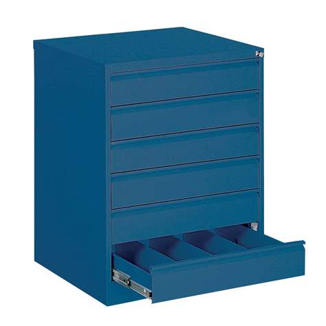 Registraturschrank für Hängemappen A6-horizontal, 6 Schubladen, 4 zweibahninge, HxBxT: 1000x775x630 mm, Farbe blau RAL5010 - Malow