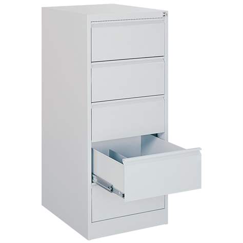 Registraturschrank für Hängemappen A5-horizontal, 5 Schubladen, 2 zweibahninge, HxBxT: 1285x545x630 mm, Farbe grau RAL7035 - Malow