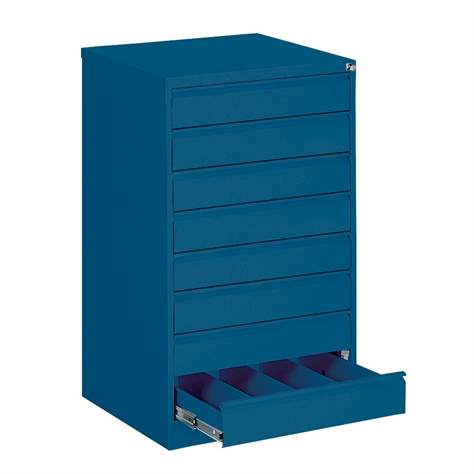 Registraturschrank für Hängemappen A6-horizontal, 8 Schubladen, 4 zweibahninge, HxBxT: 1285x775x630 mm, Farbe blau RAL5010 - Malow