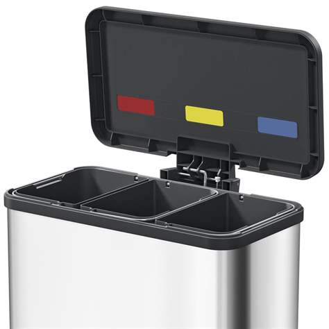 Wertstoff-Tretsammler, Stahlkonstruktion, Inhalt 3x9 l, HxBxT: 440x470x250 mm, weiß - Bild2