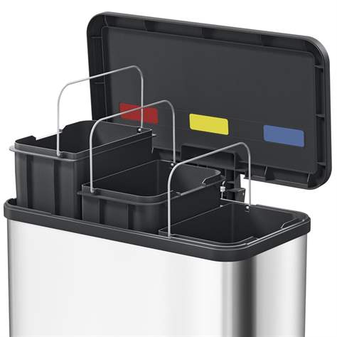 Wertstoff-Tretsammler, Stahlkonstruktion, Inhalt 3x9 l, HxBxT: 440x470x250 mm, weiß - Bild3