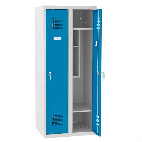 Garderobenschrank für Schüler, BxTxH: 600x500x1450 mm, Drehriegelverschluss, Korpus Grau RAL7035/Türfarbe Blau RAL5012 - Malow