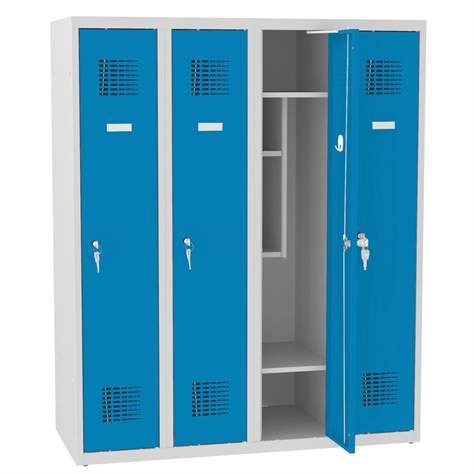 Garderobenschrank für Schüler, BxTxH: 1200x500x1450 mm, Zylinderschloß, Korpus Grau RAL7035/Türfarbe Blau RAL5012 - Malow