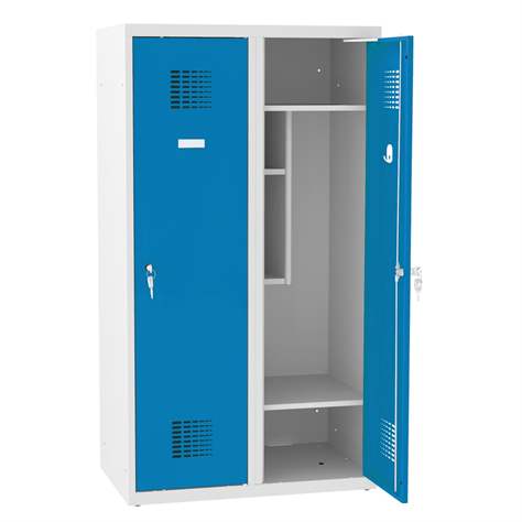 Garderobenschrank für Schüler, BxTxH: 800x500x1450 mm, Drehriegelverschluss, Korpus Grau RAL7035/Türfarbe Blau RAL5012 - Malow