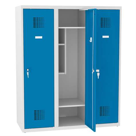 Garderobenschrank für Schüler, BxTxH: 1200x500x1450 mm, Drehriegelverschluss, Korpus Grau RAL7035/Türfarbe Blau RAL5012 - Malow
