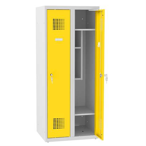 Garderobenschrank für Schüler, BxTxH: 600x500x1450 mm, Zylinderschloß, Korpus Grau RAL7035/Türfarbe Gelb RAL1023 - Malow
