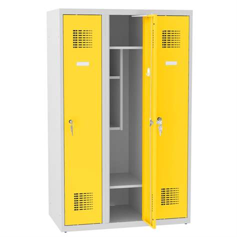 Garderobenschrank für Schüler, BxTxH: 900x500x1450 mm, Drehriegelverschluss, Korpus Grau RAL7035/Türfarbe Gelb RAL5012 - Malow
