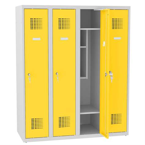 Garderobenschrank für Schüler, BxTxH: 1200x500x1450 mm, Zylinderschloß, Korpus Grau RAL7035/Türfarbe Gelb RAL1023 - Malow