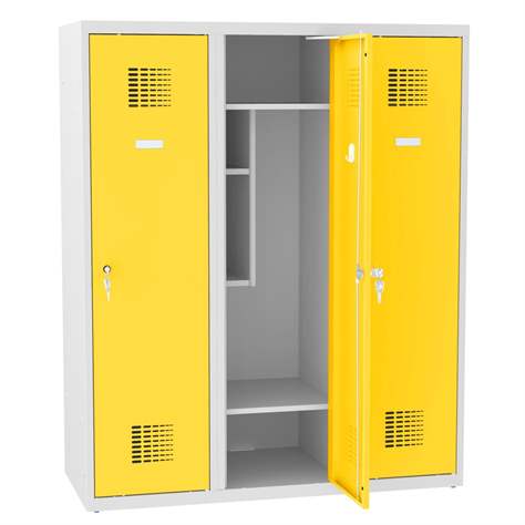 Garderobenschrank für Schüler, BxTxH: 1200x500x1450 mm, Zylinderschloß, Korpus Grau RAL7035/Türfarbe Gelb RAL1023 - Malow