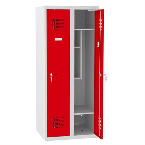 Garderobenschrank für Schüler, BxTxH: 600x500x1450 mm, Zylinderschloß, Korpus Grau RAL7035/Türfarbe Rot RAL3020 - Malow