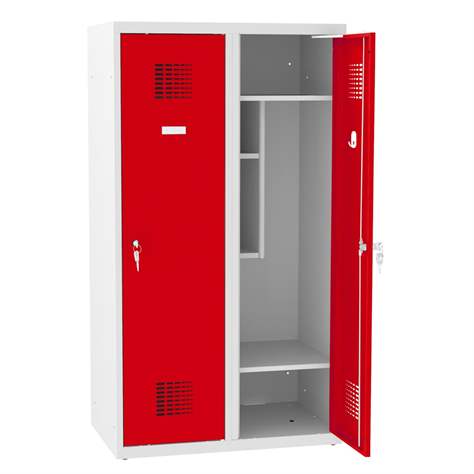 Garderobenschrank für Schüler, BxTxH: 800x500x1450 mm, Drehriegelverschluss, Korpus Grau RAL7035/Türfarbe Rot RAL3020 - Malow