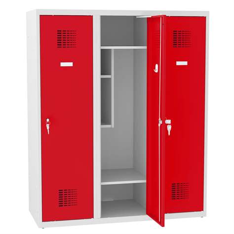 Garderobenschrank für Schüler, BxTxH: 1200x500x1450 mm, Drehriegelverschluss, Korpus Grau RAL7035 /Türfarbe Rot RAL3020 - Malow