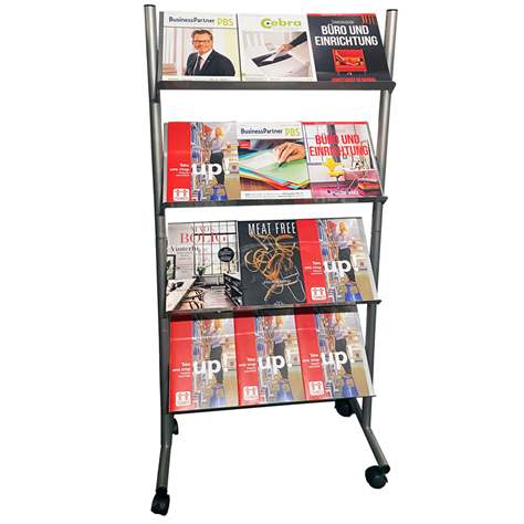 Prospektständer, fahrbar, Kapazität 12xA4, 1540x735x355 mm - TWINCO Solution ApS