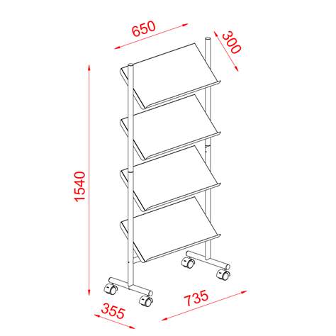 Prospektständer, fahrbar, Kapazität 12xA4, 1540x735x355 mm - TWINCO Solution ApS - Bild3