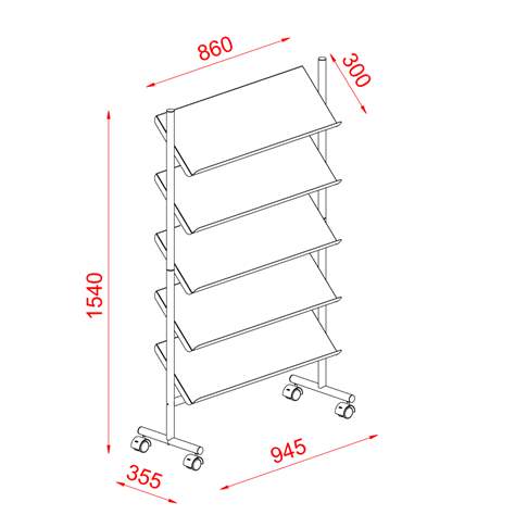 Prospektständer, fahrbar, Kapazität 20xA4, 1540x945x355 mm - TWINCO Solution ApS - Bild3
