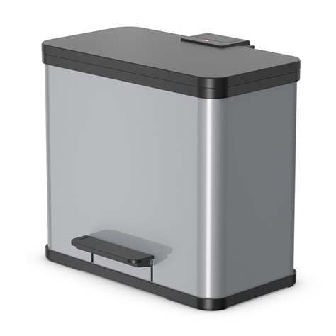 Koš na tříděný odpad, kovový, nášlapný, objem 3x9 l, v x š x h: 440x470x250 mm, světle šedý